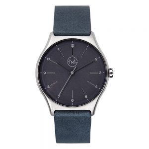 01 - slim made one 05 - thin wrist watch in silver with anthracite leather band - front
