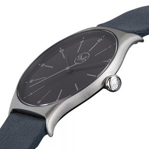 04 - slim made one 05 - thin wrist watch in silver with anthracite leather band - angle 2